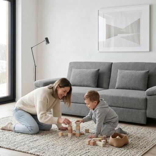 Sofá Cama de 3 Plazas con Asientos Relax – Confort Minimalista en Tela Beige [2]