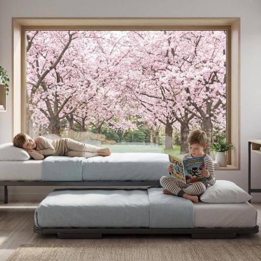 Cama Canguro Nido de Metal Minimalista – Estructura Auxiliar Extraíble con Somier Multiláminas [0]