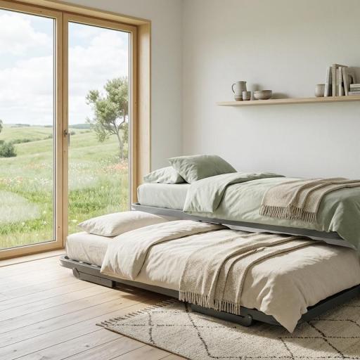 Cama Canguro Nido de Metal Minimalista – Estructura Auxiliar Extraíble con Somier Multiláminas [1]