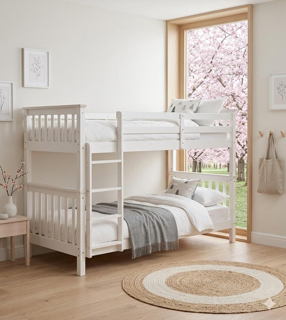 Litera Juvenil de Madera Blanca "Bio-Nordic" | Diseño Clásico y Robusto para Dormitorios en Barcelona