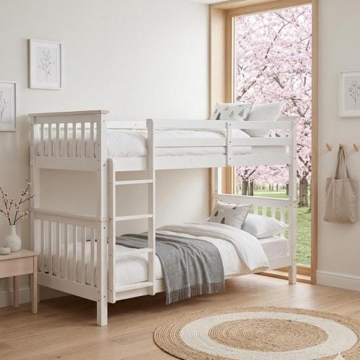 Litera Juvenil de Madera Blanca "Bio-Nordic" | Diseño Clásico y Robusto para Dormitorios en Barcelona