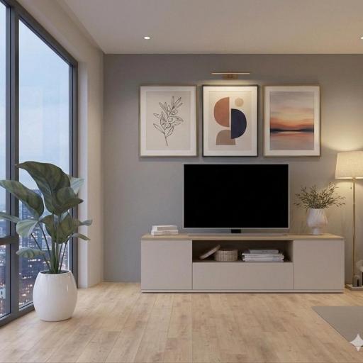Mueble de TV Nórdico Minimalista - Acabado Arena y Roble Natural