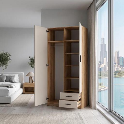 Armario Nórdico 2 Puertas con Cajones – Madera y Blanco [2]