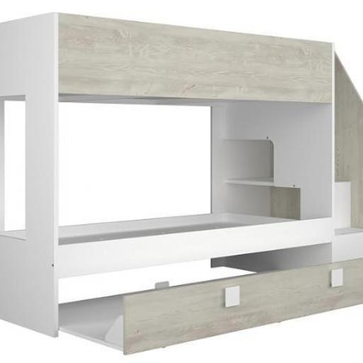 Litera Juvenil Minimalista con Almacenaje y Escalera Lateral – Blanco y Roble Nórdico [3]