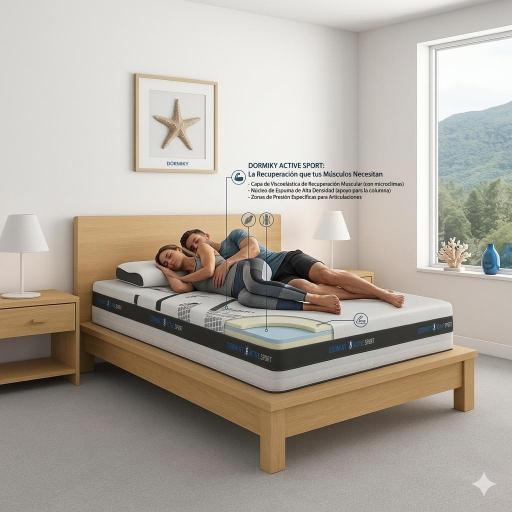 Colchón Dormiky Active Sport Híbrido - Muelles Ensacados y Viscoelástica de Recuperación Muscular