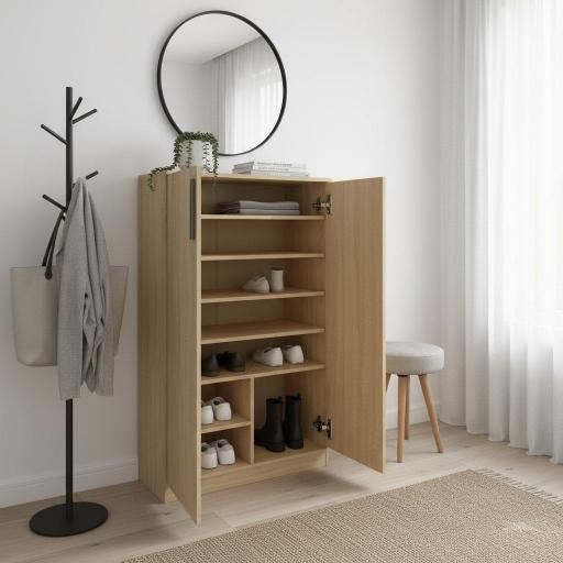 Zapatero Armario 2 Puertas Madera Roble Natural | Mueble Entrada Moderno con Estantes [1]