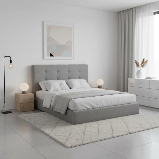 Cabezal Tapizado Nórdico Gris Capitoné con Botones para Cama [1]