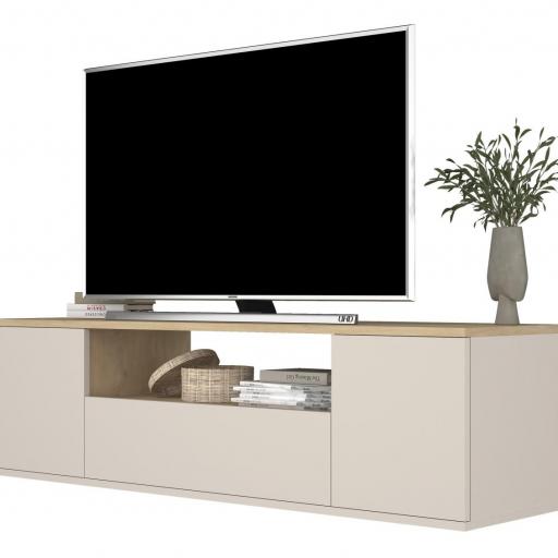 Mueble de TV Nórdico Minimalista - Acabado Arena y Roble Natural [2]