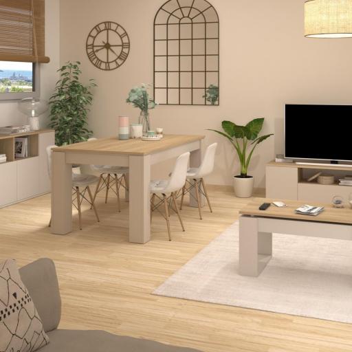 Mueble de TV Nórdico Minimalista - Acabado Arena y Roble Natural [1]