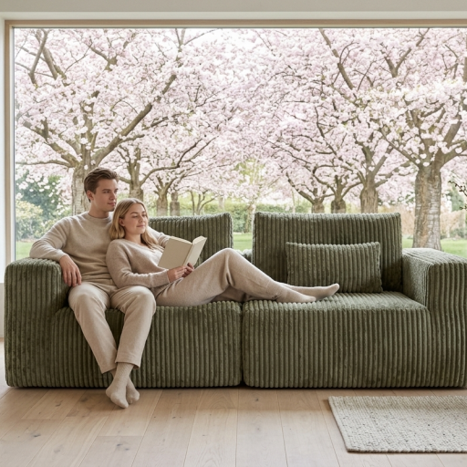 Sofá Modular de Pana Gruesa "Nature Comfort" – Diseño Ergonómico en Verde Oliva