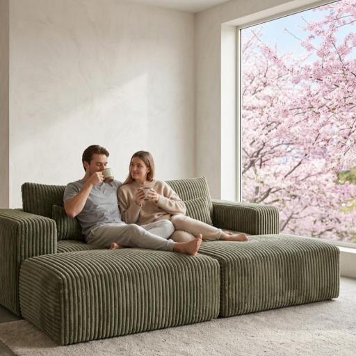 Sofá Modular de Pana Gruesa "Nature Comfort" – Diseño Ergonómico en Verde Oliva [1]