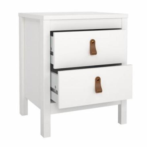 Mesita de Noche Blanca Minimalista con Tiradores de Cuero Marrón – Estilo Nórdico Dormiky [2]