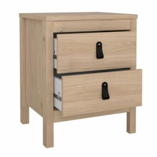 Mesita de Noche Nórdica de Madera Clara con Tiradores de Cuero – Colección Dormiky [2]