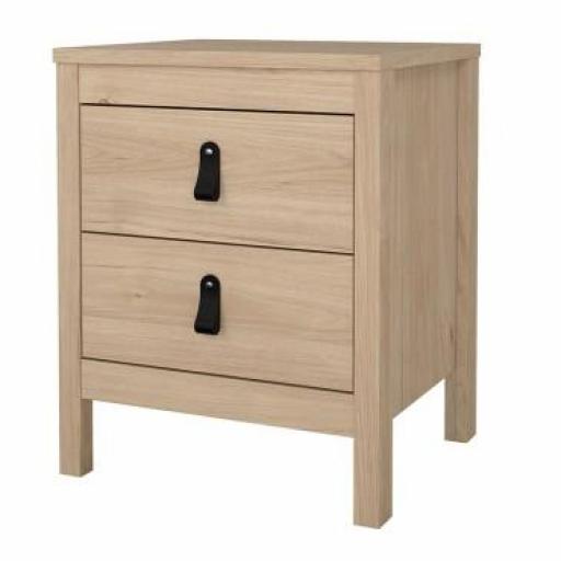 Mesita de Noche Nórdica de Madera Clara con Tiradores de Cuero – Colección Dormiky [1]