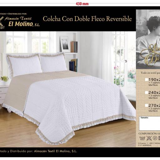 Colcha con doble fleco Reversible Blanco-Beige