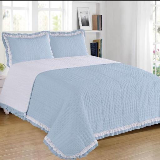 Colcha con doble fleco Reversible Blanco-Gris 240x260