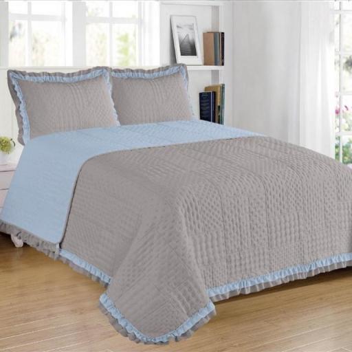 Colcha con doble fleco Reversible Beige-Azul