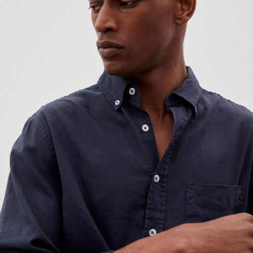 Camisa de lino para hombre, azul oscuro [1]