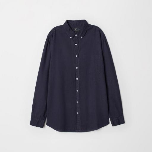 Camisa de lino para hombre, azul oscuro