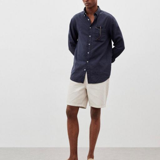Camisa de lino para hombre, azul oscuro [2]