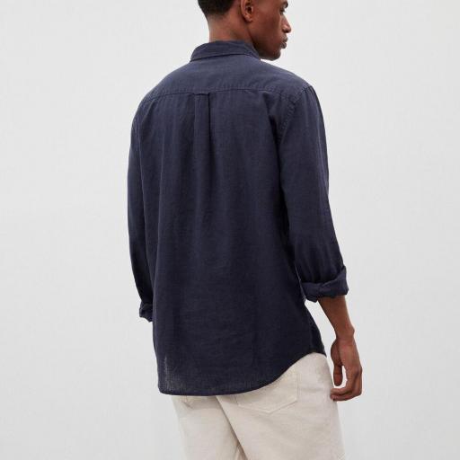 Camisa de lino para hombre, azul oscuro [3]