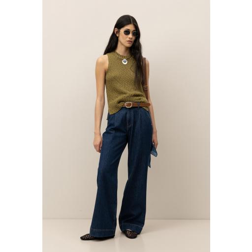 Jeans Wide Leg con Pliegues