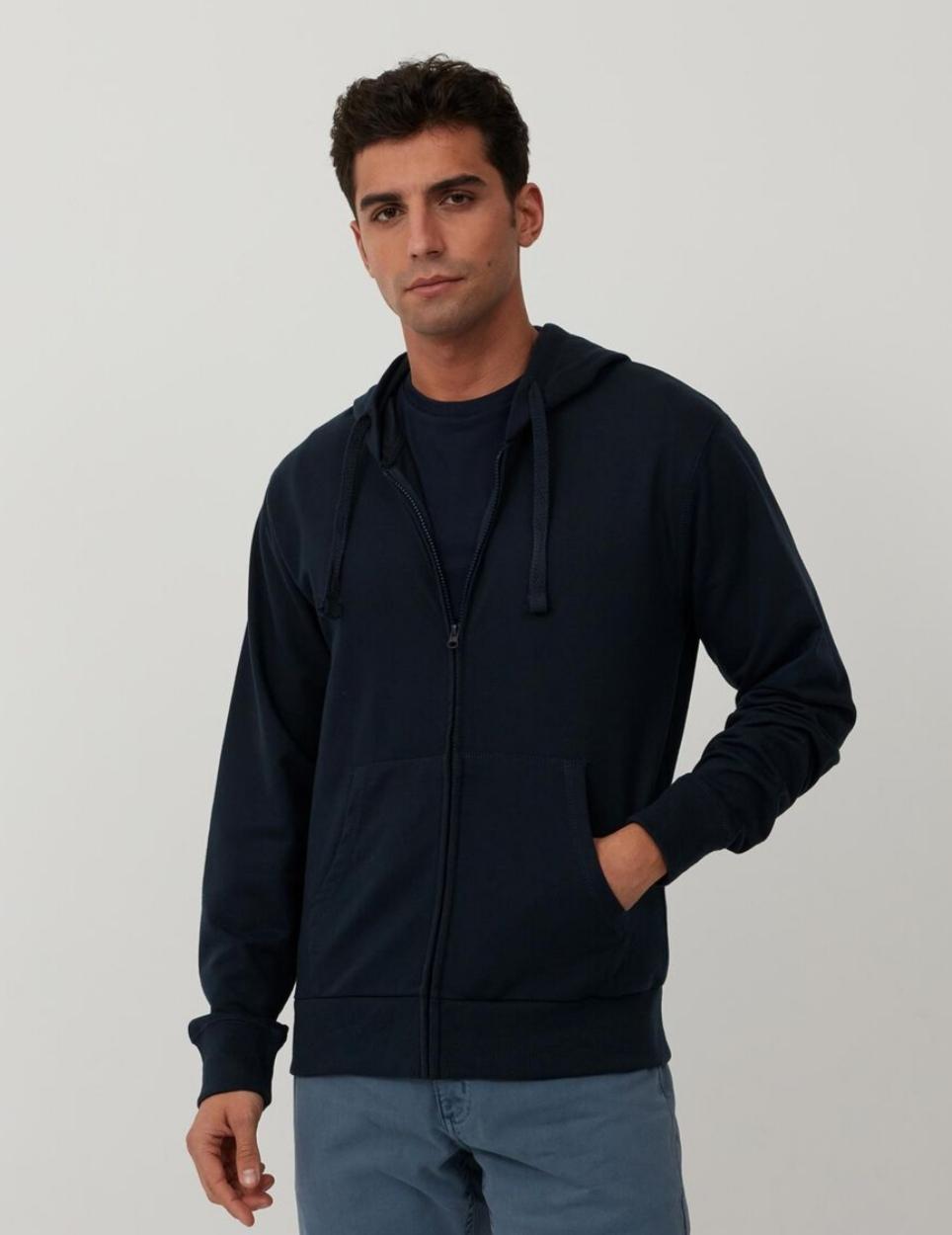Chaqueta de Punto con Capucha, Azul Oscuro