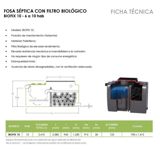 Fosa séptica con filtro BIOFIX 10 | 6 a 10 habitantes | filtro biológico aeróbico | salida superior opcional [3]