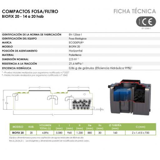 Fosa séptica con filtro BIOFIX 20 | 14 a 20 habitantes | filtro biológico aeróbico | salida superior opcional |HOMOLOGADA CE [2]