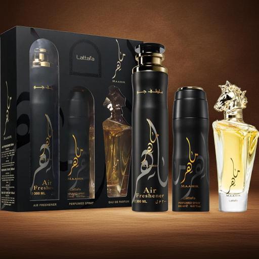 Set Regalo Lattafa Maahir Eau de Parfum 100 ml + desodorante con fragancia 200 ml + ambientador 300 ml [3]
