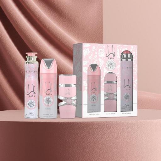  Set de regalo Lattafa Yara Rosa 100Ml de 3 piezas para mujer +  Deo + ambientador  [1]
