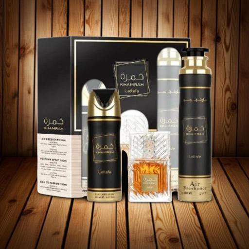Set Regalo Lattafa KHAMRAH 100 Ml + Deo 200 Ml + Ambientador 300 Ml [1]