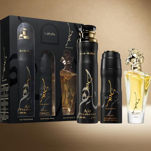 Set Regalo Lattafa Maahir Eau de Parfum 100 ml + desodorante con fragancia 200 ml + ambientador 300 ml [2]