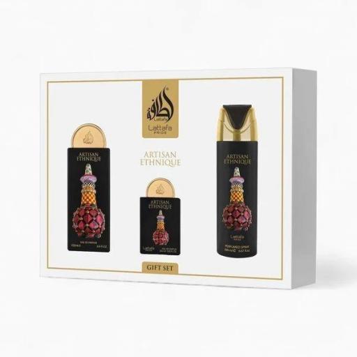 Lattafa Pride Artisan Ethnique Giftset 4 uds. 100 ml EDP + 20 ml EDP + Vaporizador perfumado + Vaporizador de bolsillo