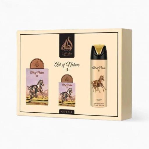 Lattafa Pride Art of Nature II - Set de regalo 4 unidades, 100 ml EDP + 20 ml EDP + Vaporizador perfumado + Vaporizador de bolsillo