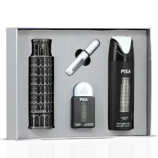 Lattafa Pride Pisa Giftset 4 uds. 100 ml EDP + 20 ml EDP + Vaporizador perfumado + Vaporizador de bolsillo