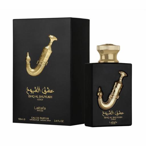Perfume Lattafa Ishq al Shuyukh Eau de Parfum dorado de 100 ml