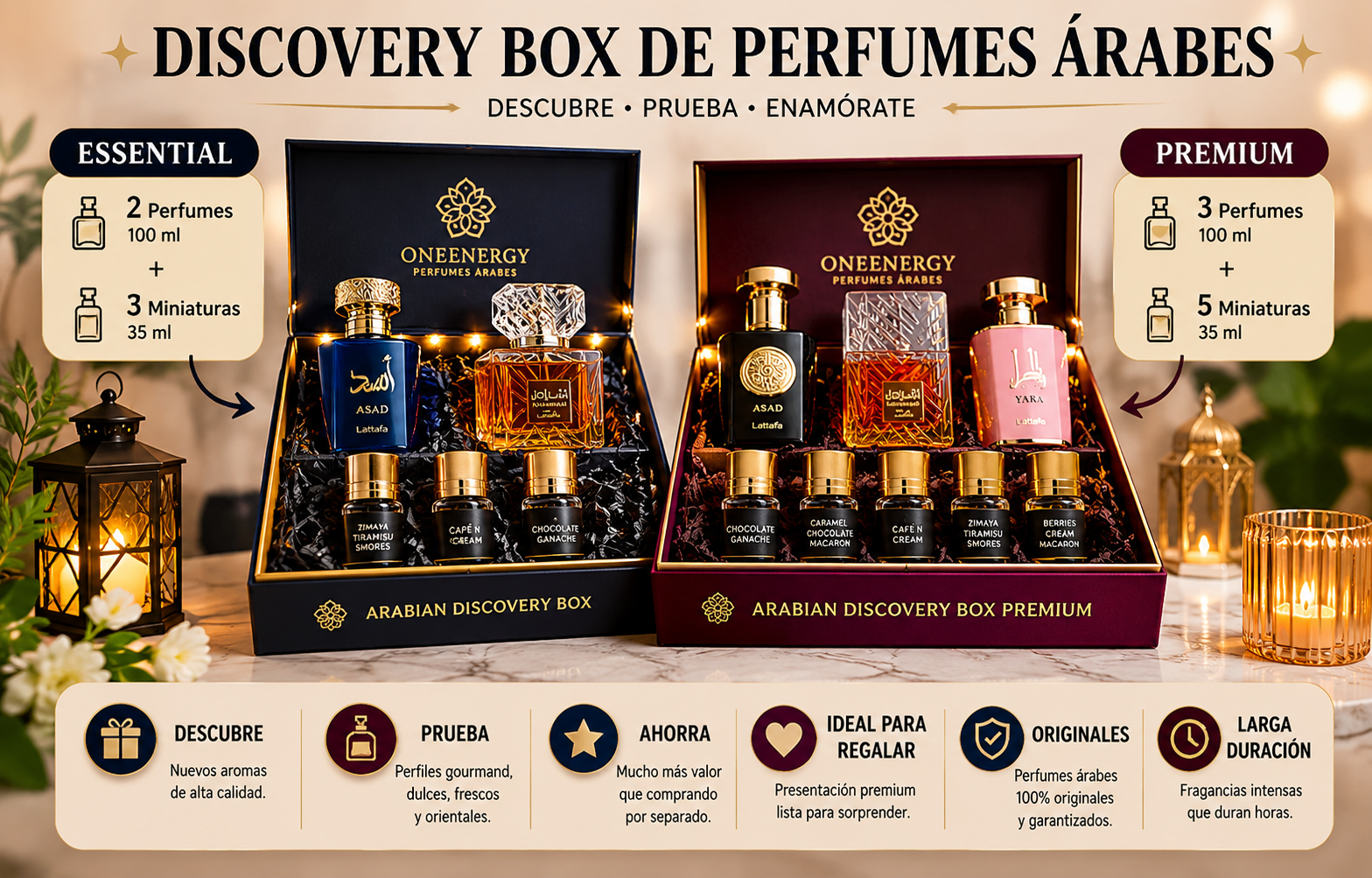 Comparativa Discovery Box perfumes árabes Essential vs Premium