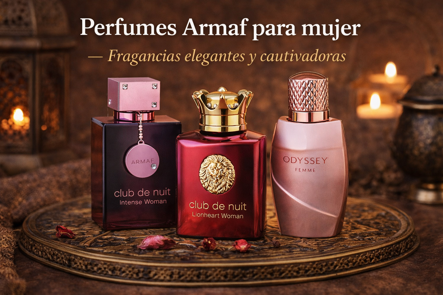 Perfumes Armaf sobre bandeja decorada