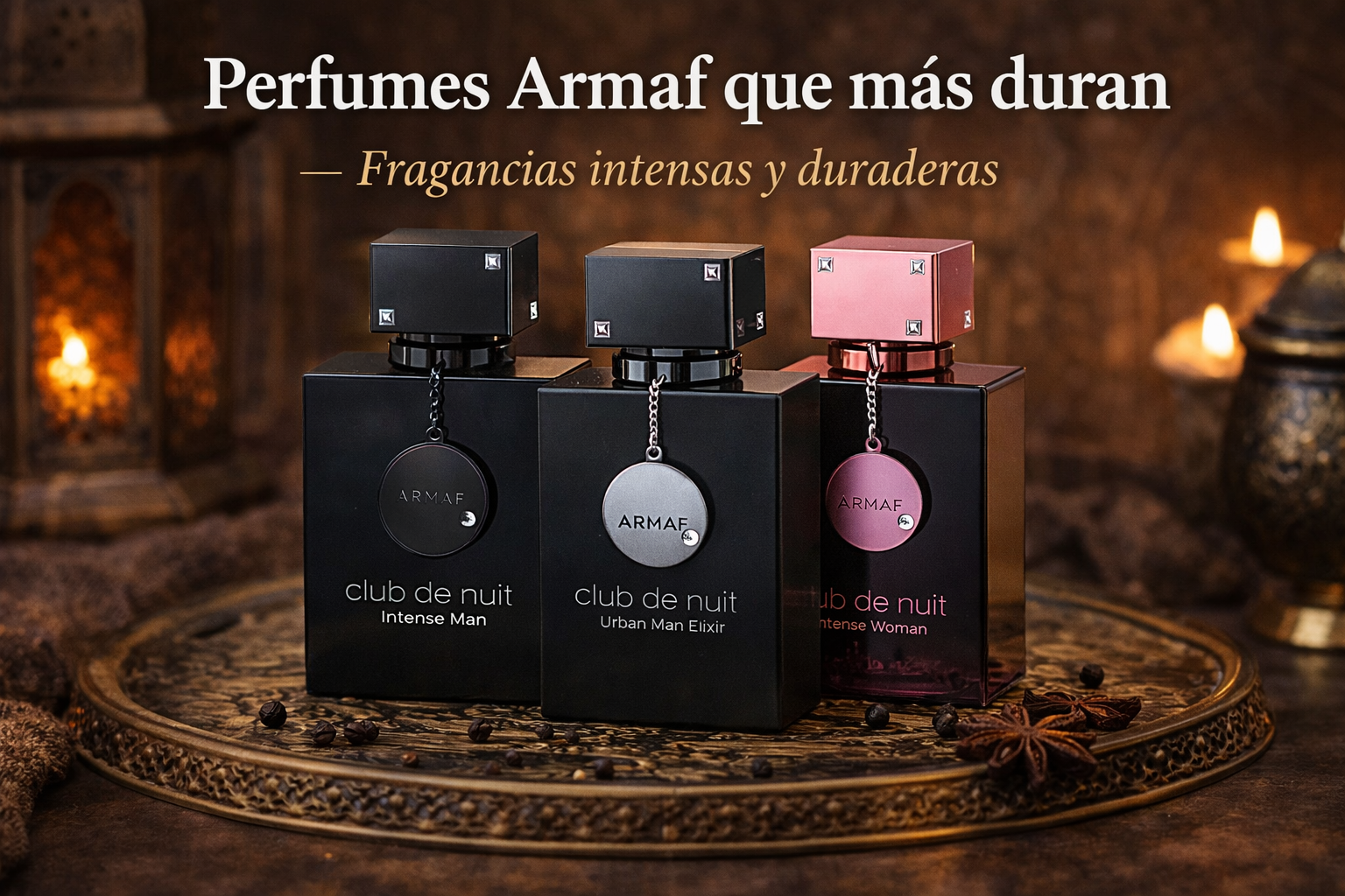 Perfumes Armaf sobre bandeja decorada
