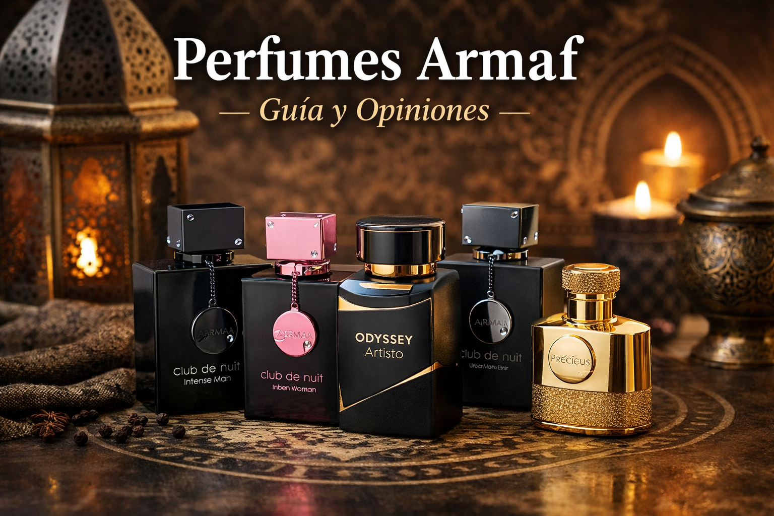 Perfumes Armaf sobre fondo árabe