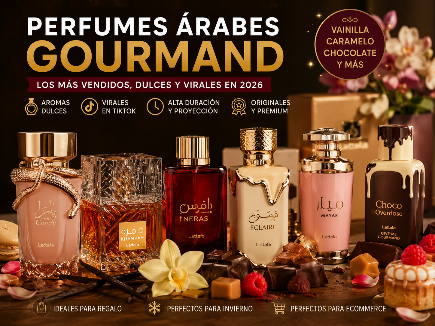 Perfumes árabes gourmand dulces, virales y más vendidos en TikTok en 2026
