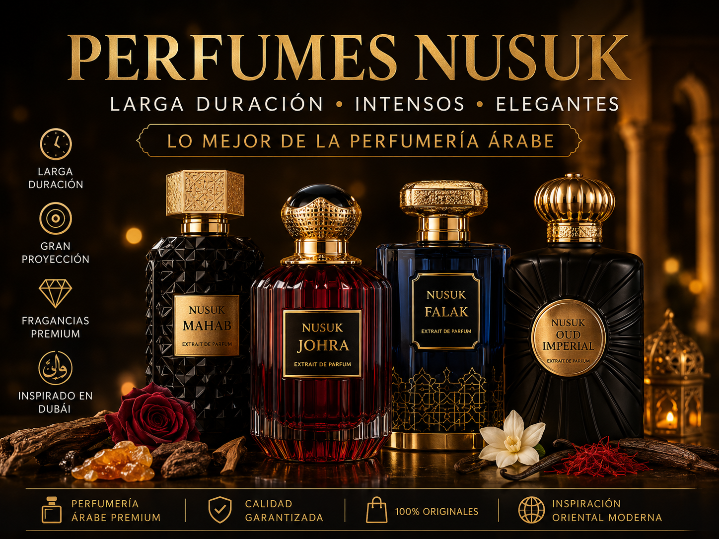 Perfumes Nusuk lujo árabe en oro