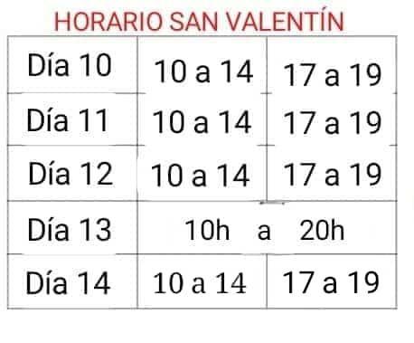 HORARIO SAN VALENTIN