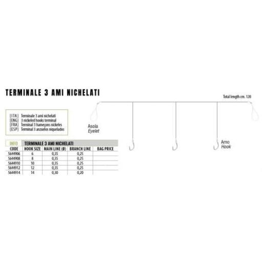 Bajo de línea de 3 anzuelos niquelados del nº 6 Lineaeffe [1]