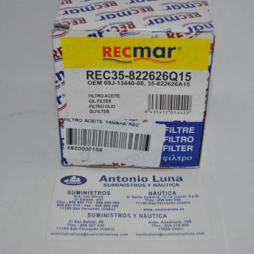 Filtro de aceite RecMar (equivalente) Yamaha 69J-13440-00