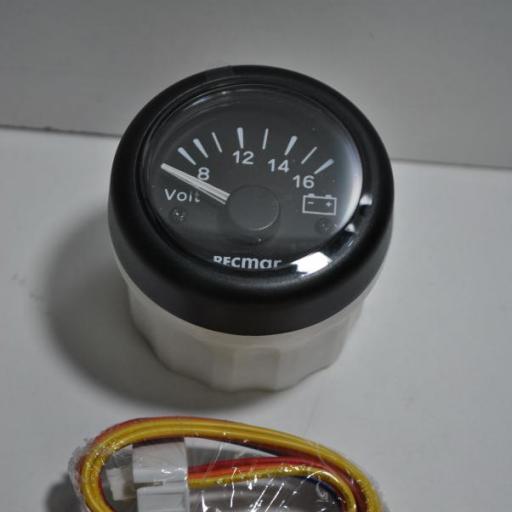 Voltímetro analógico 8-16V negro 51 mm RecMar [2]