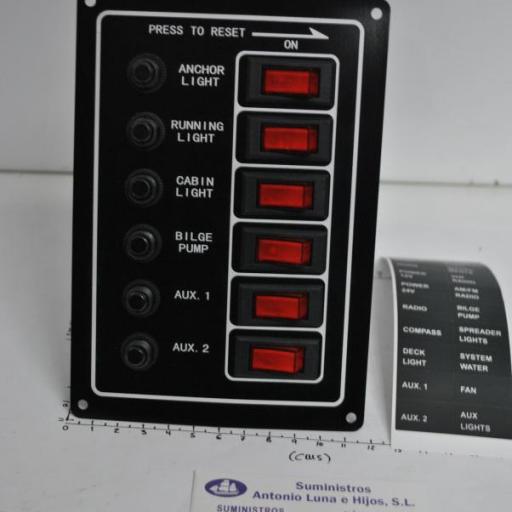 Panel eléctrico de 12V de 6 interruptores con luz y magnetotérmicos AAA