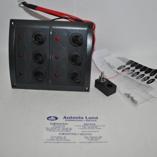 Panel eléctrico negro estanco de 12V de 6 interruptores con led indicador AAA