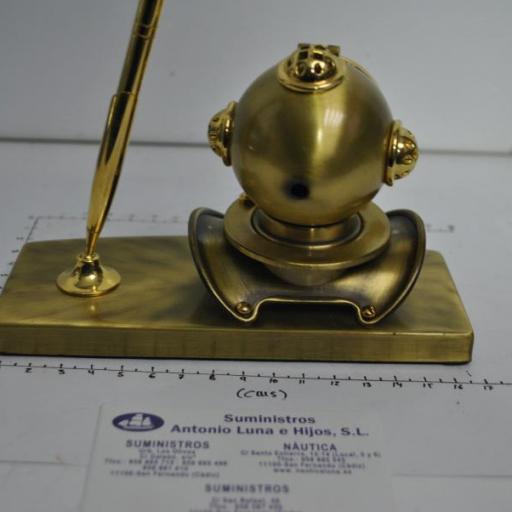 Escribanía cabeza buzo latón envejecido con reloj. [7]
